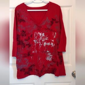 Calvin Klein Jeans Red V-Neck Women's Top